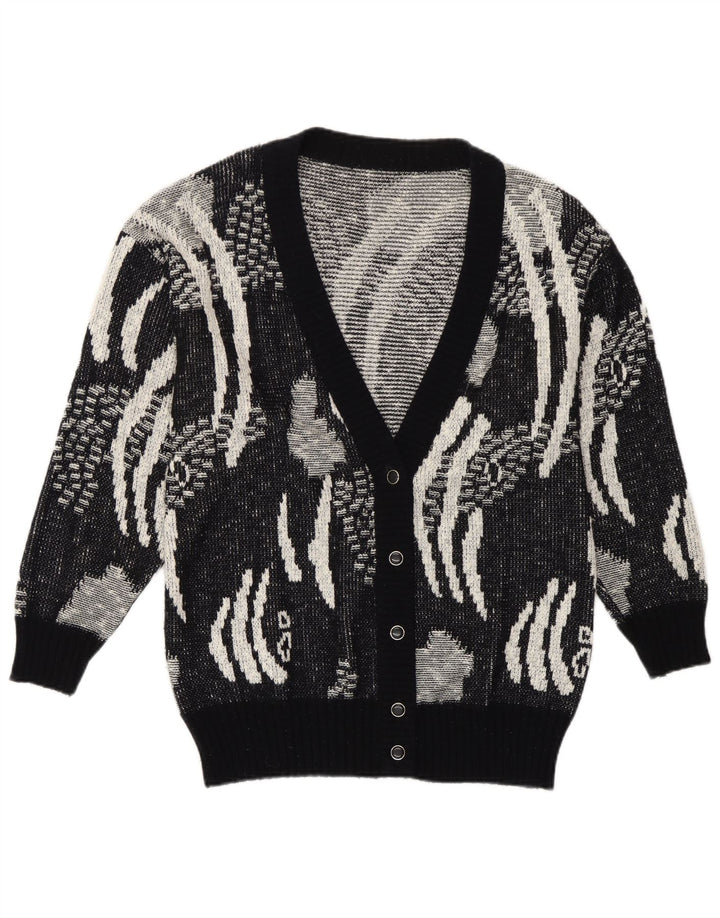 Suéter cardigã feminino vintage IT 42 poliacrílico geométrico preto médio