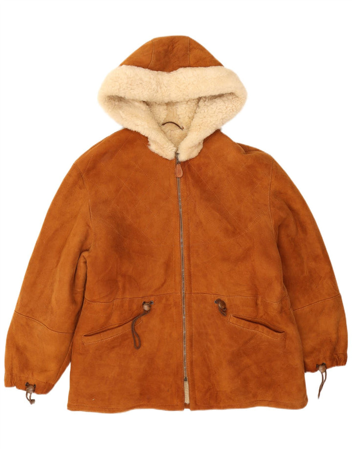 Jaqueta masculina de camurça sherpa com capuz Marika Reino Unido 40 grande marrom