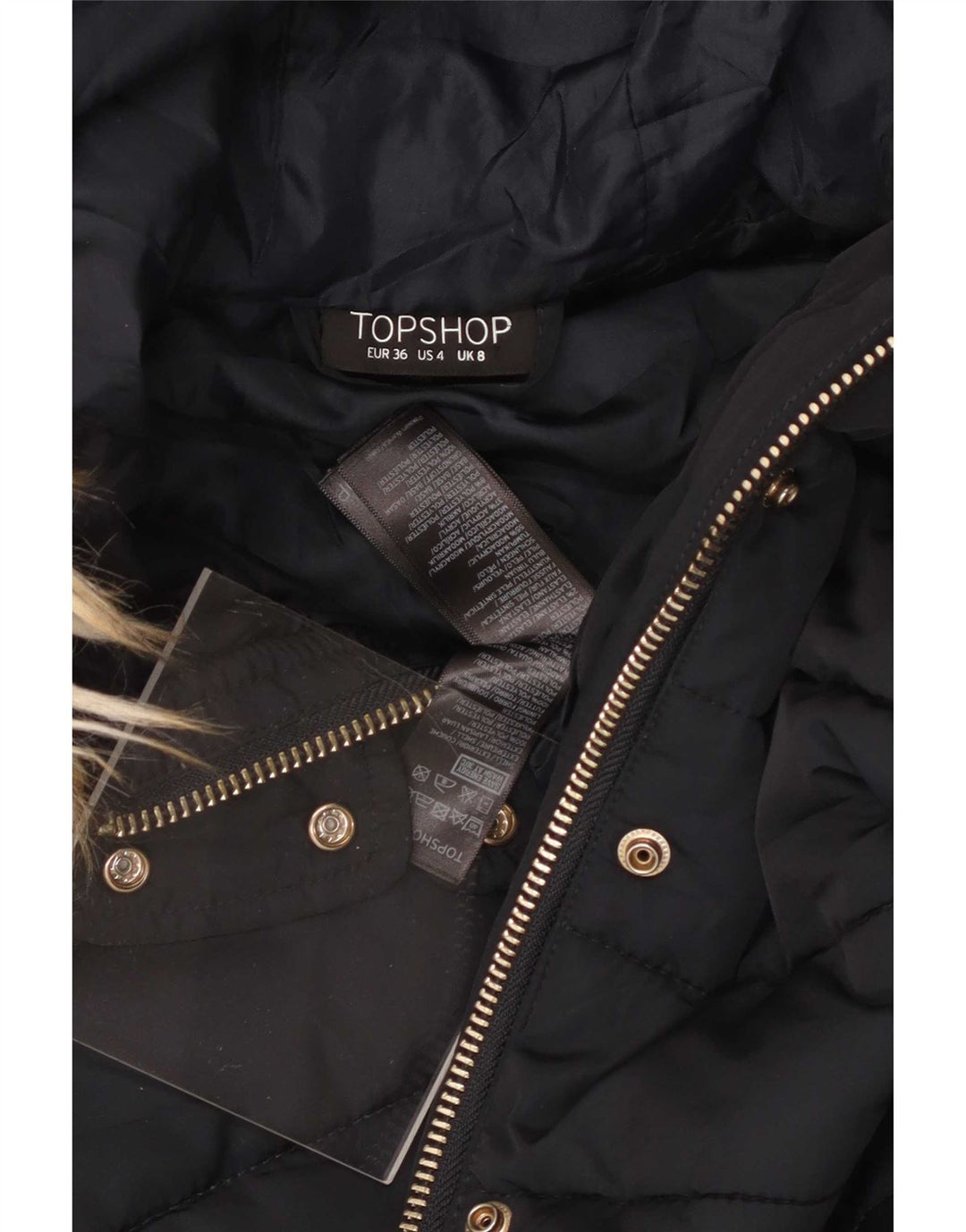Jaqueta acolchoada com capuz feminina Topshop Reino Unido 8 poliéster azul marinho pequeno