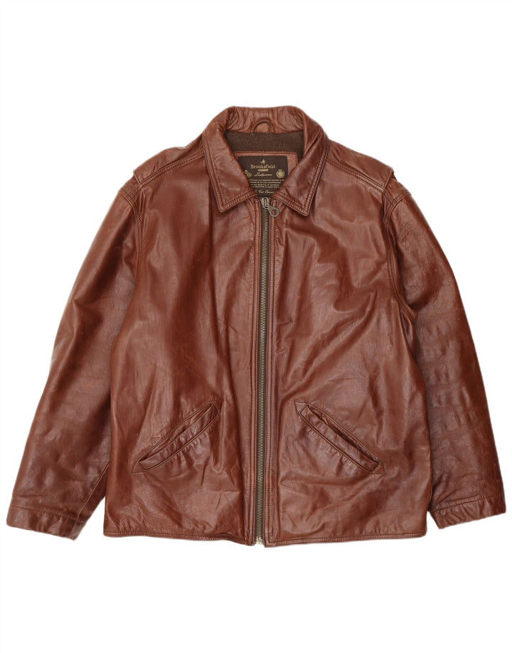 Jaqueta de couro masculina Brooksfield IT 50 grande couro marrom