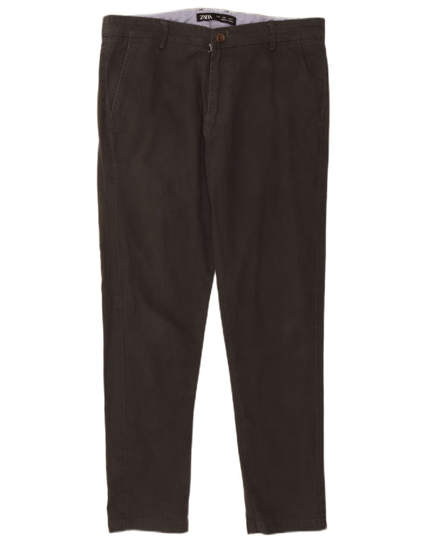 Zara Mens Slim Chino Calça W34 L29 Algodão Verde