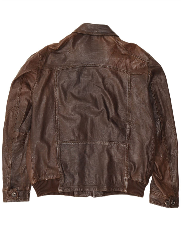 Jaqueta utilitária masculina de couro Massimo Dutti Reino Unido 44 2XL marrom