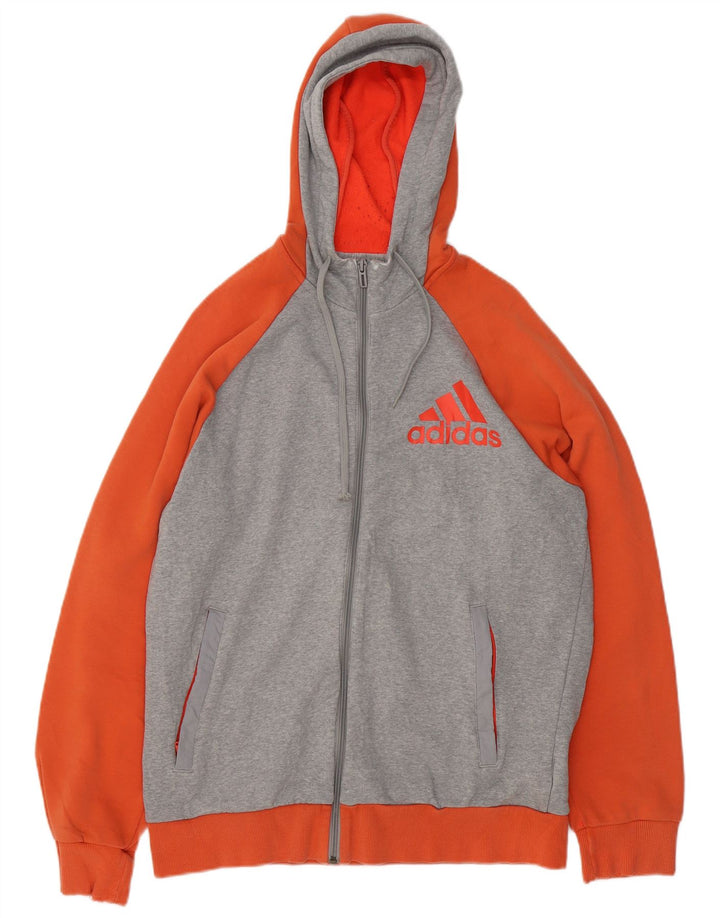 ADIDAS Suéter masculino com capuz e zíper gráfico cinza médio algodão colorblock