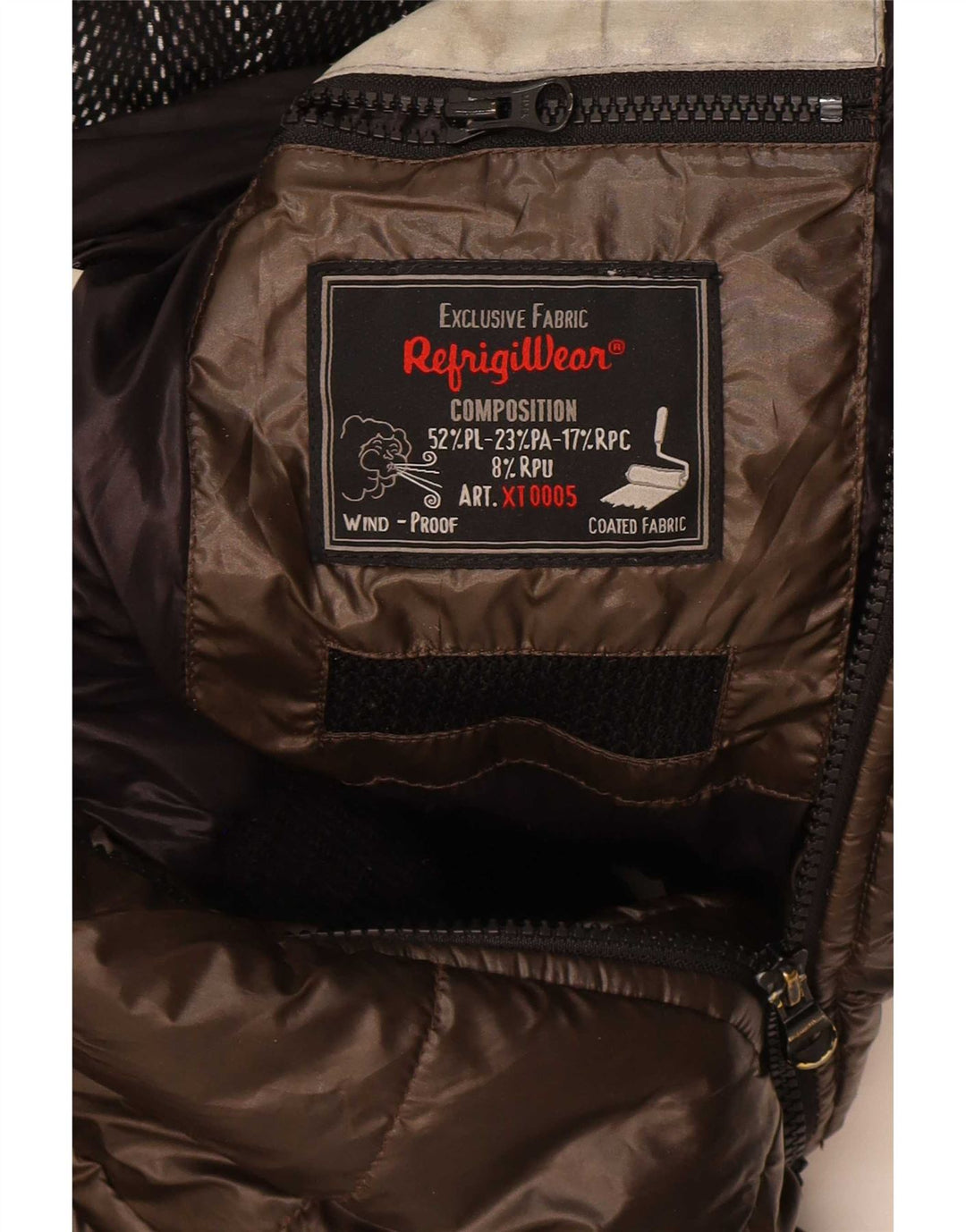 Jaqueta masculina Refrigiwear Sixty acolchoada com capuz Reino Unido 38 poliéster marrom médio