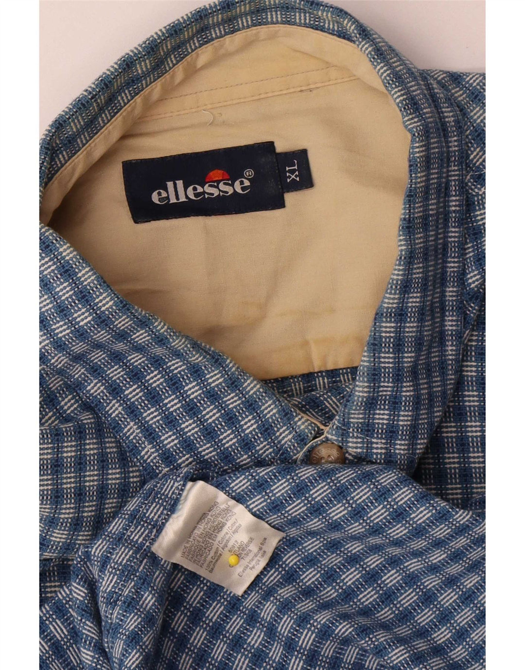 Camisa Masculina Ellesse de Manga Curta XL Xadrez Azul Algodão