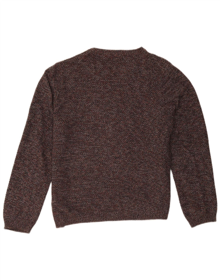 Suéter feminino Marks & Spencer com gola redonda, grande algodão manchado cinza