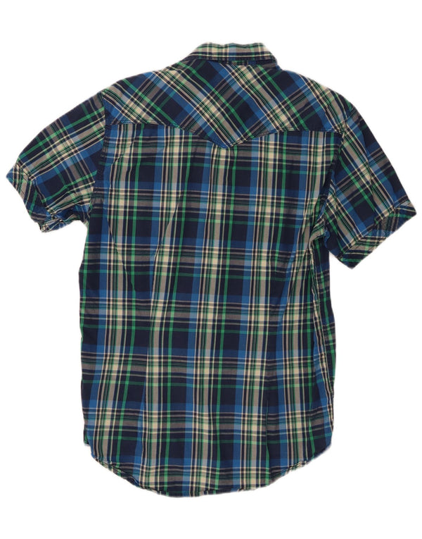 Camisa masculina de manga curta Best Company xadrez azul médio