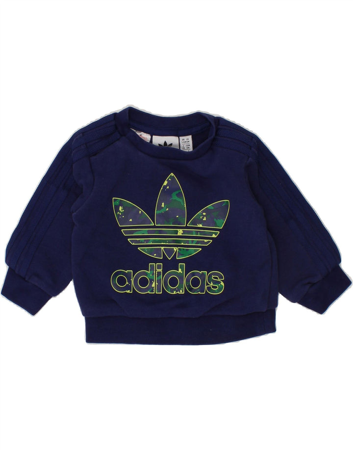 ADIDAS Baby Boys Graphic Sweatshirt Jumper 3-6 Months Navy Blue Cotton Vintage Adidas and Second-Hand Adidas from Messina Hembry 