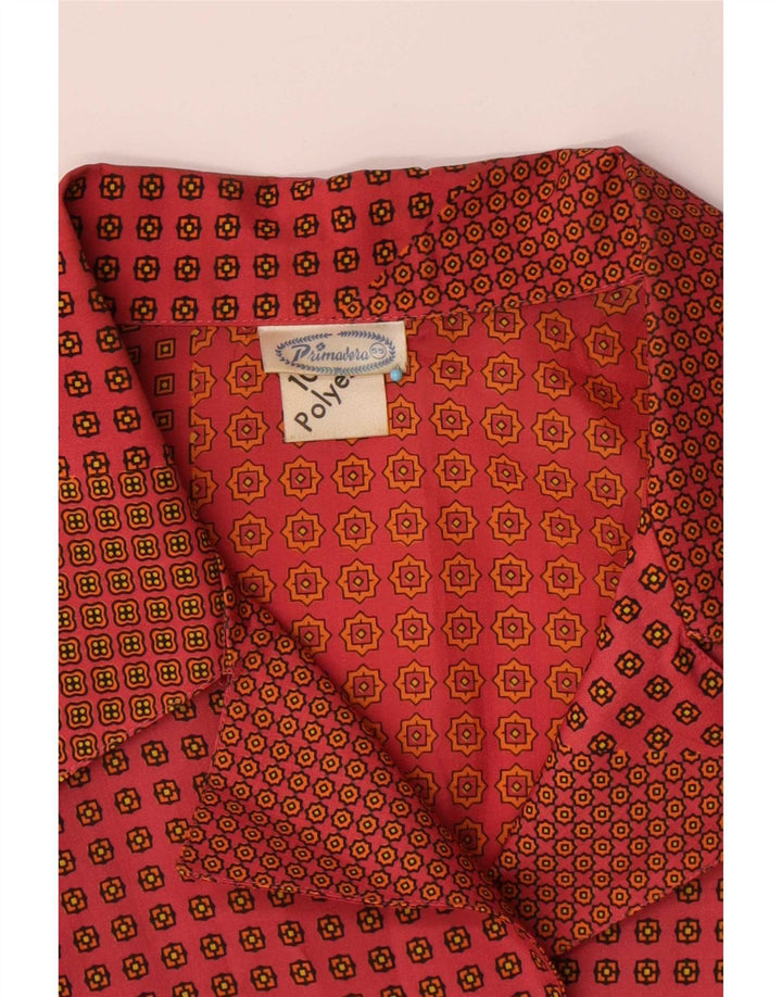 Blusa feminina vintage UK 16 grande poliéster geométrico vermelho