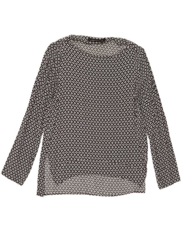 Blusa feminina de manga comprida Zara UK 10 pequena viscose geométrica azul marinho