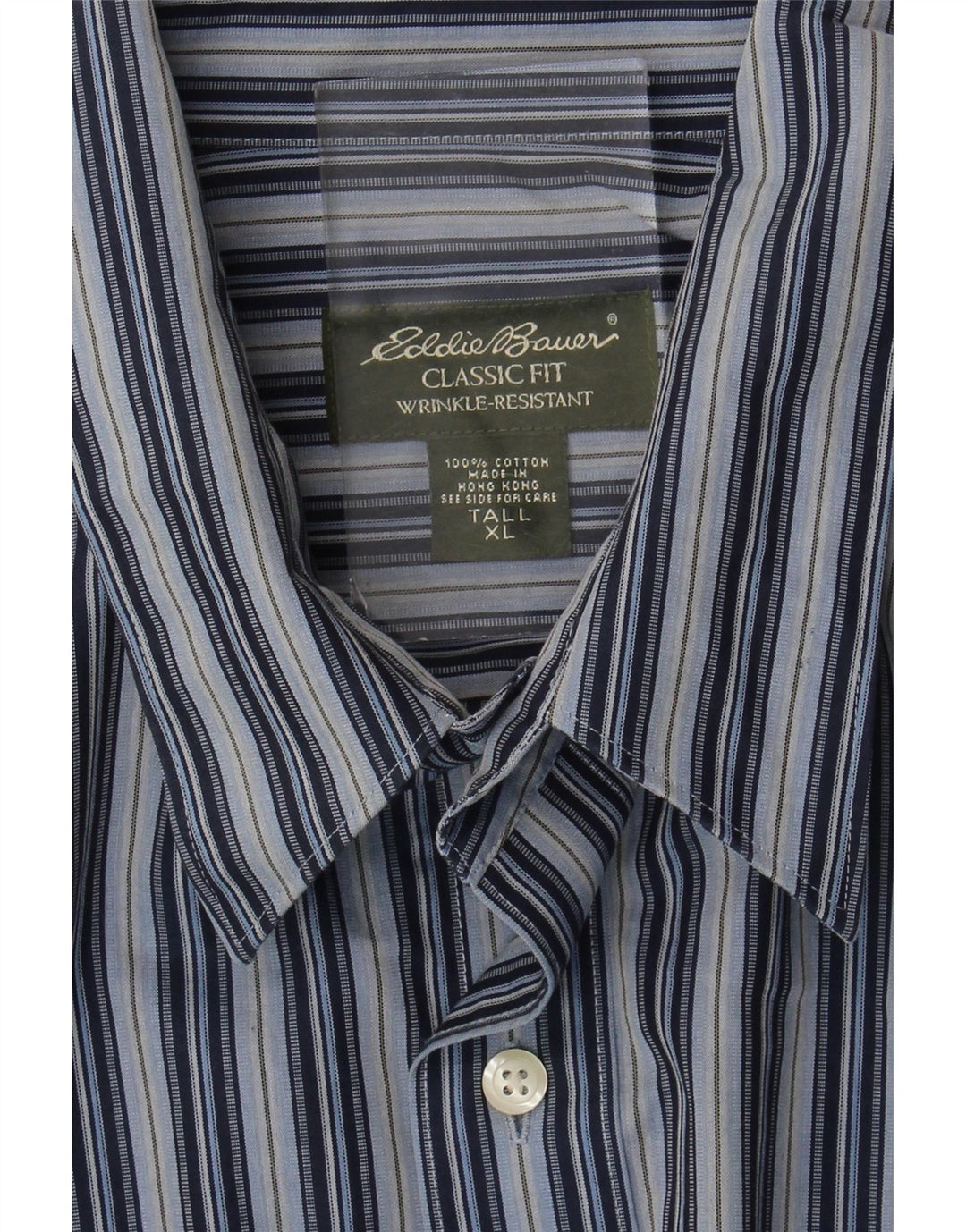 EDDIE BAUER Camisa masculina alta clássica de ajuste XL algodão listrado azul