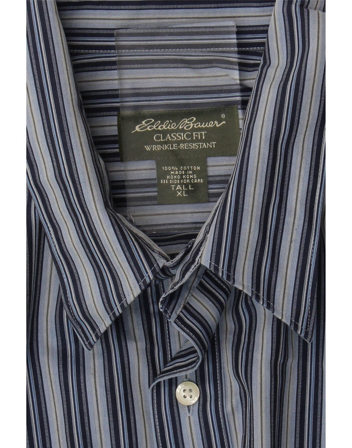 EDDIE BAUER Camisa masculina alta clássica de ajuste XL algodão listrado azul
