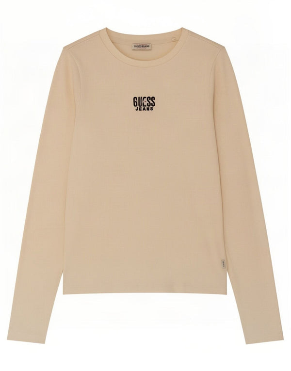 Guess Top feminino de manga comprida UK 8 pequeno algodão branco