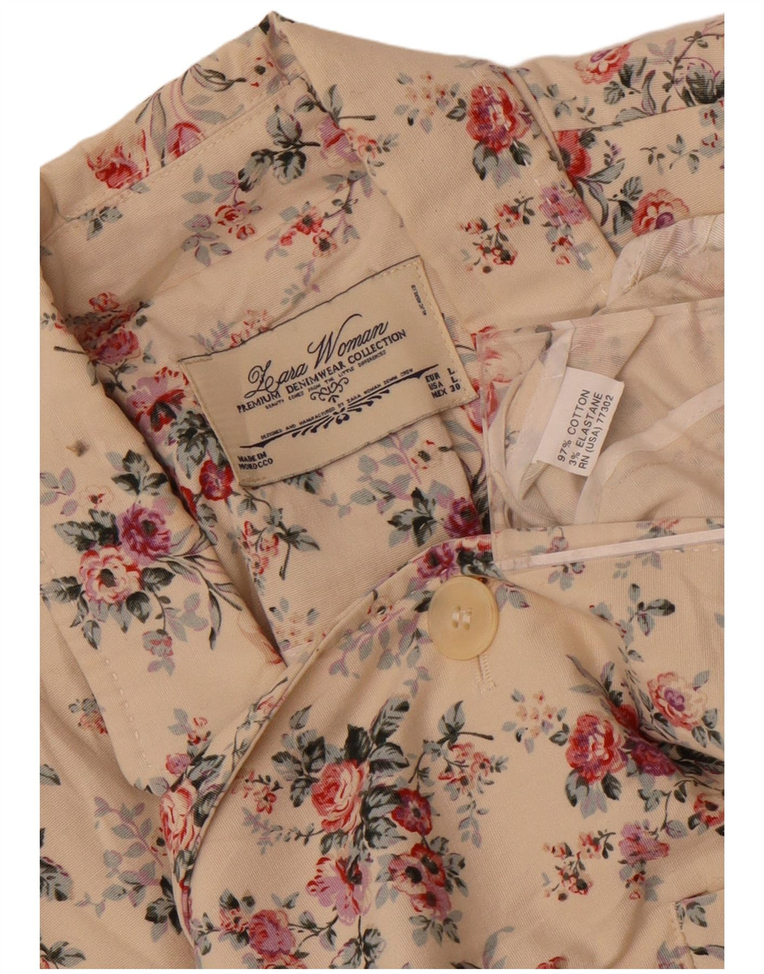 Jaqueta blazer feminina Zara com 1 botão Reino Unido 14 grande algodão floral branco