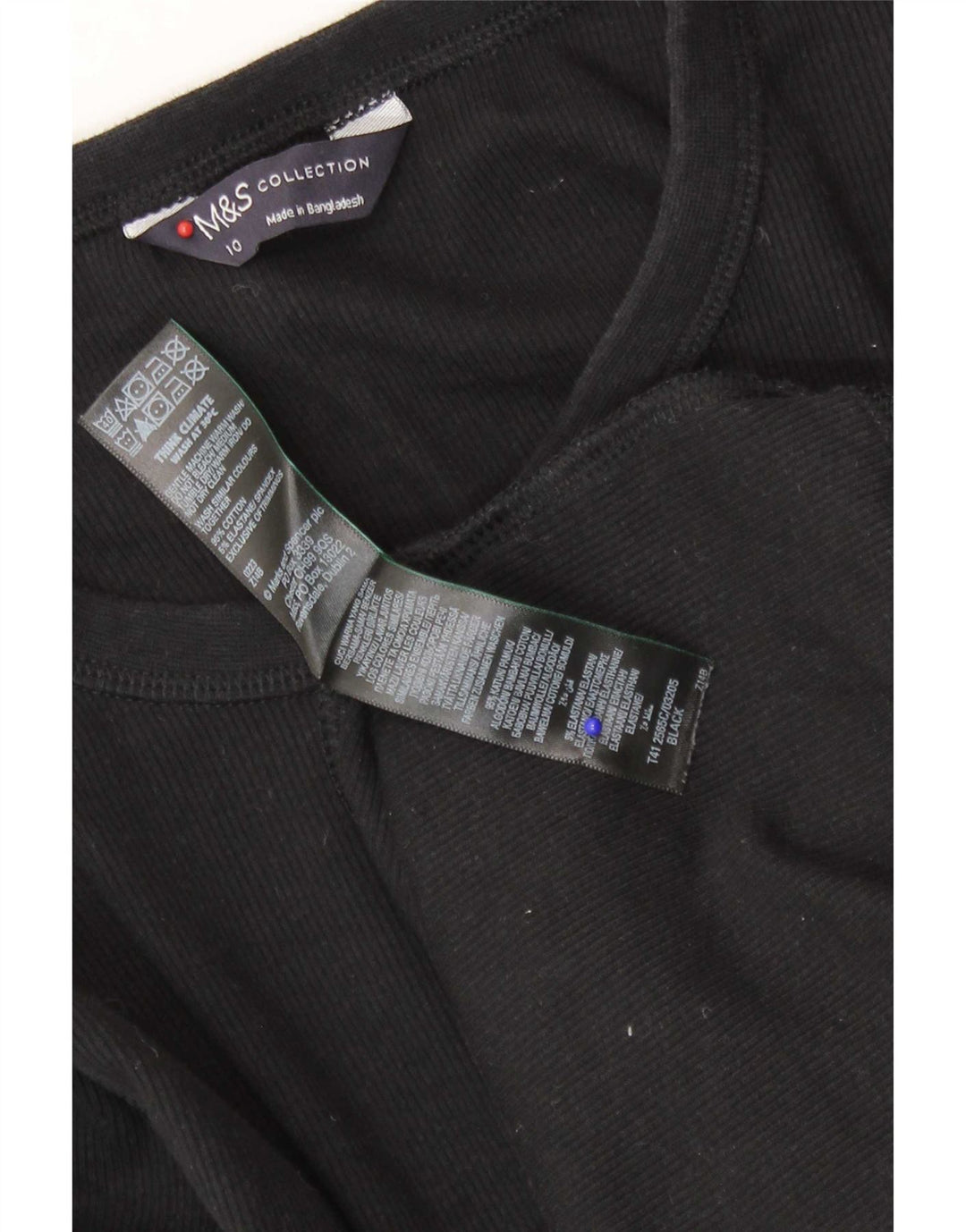 Top feminino Marks & Spencer manga comprida Reino Unido 10 pequeno algodão preto