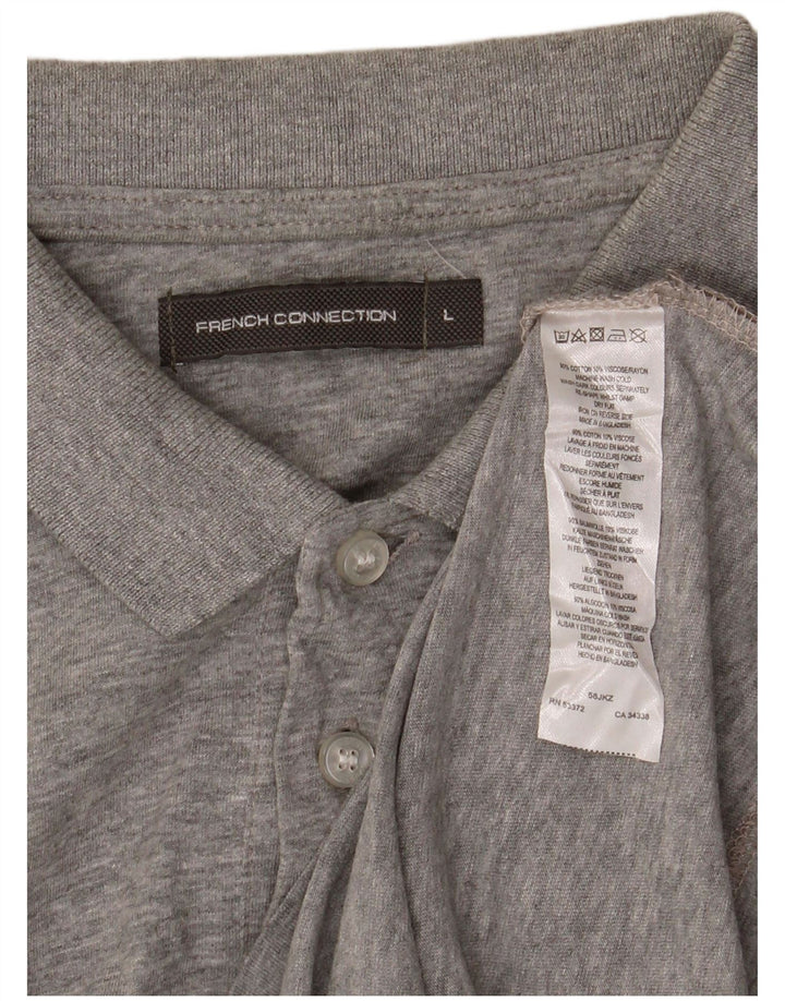 Camisa polo masculina French Connection grande algodão manchado cinza