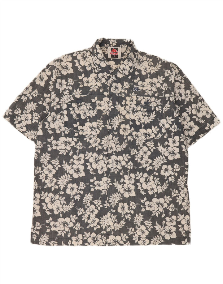 Camisa masculina de manga curta Kappa grande poliéster floral cinza
