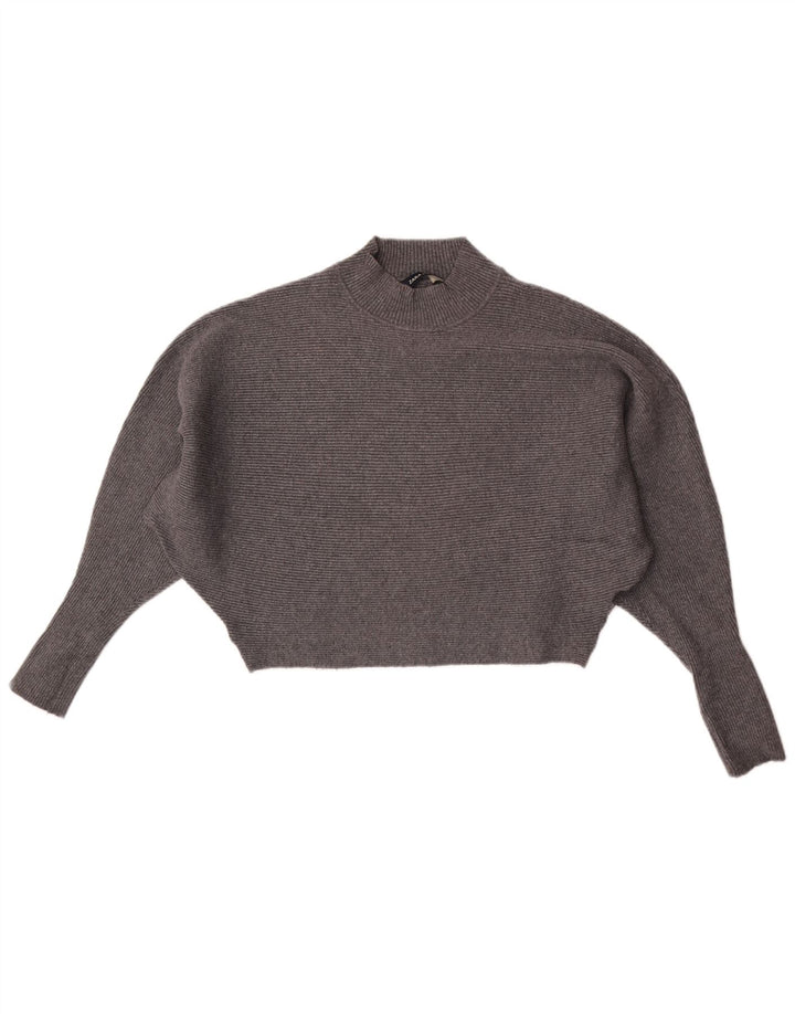 Suéter feminino Zara Batwing Crop com gola tartaruga Reino Unido 14 cinza médio