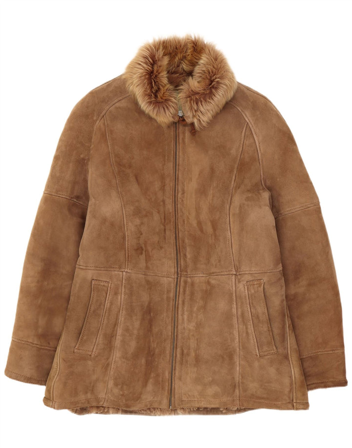Jaqueta feminina vintage folgada shearling IT 50 XL marrom clássico