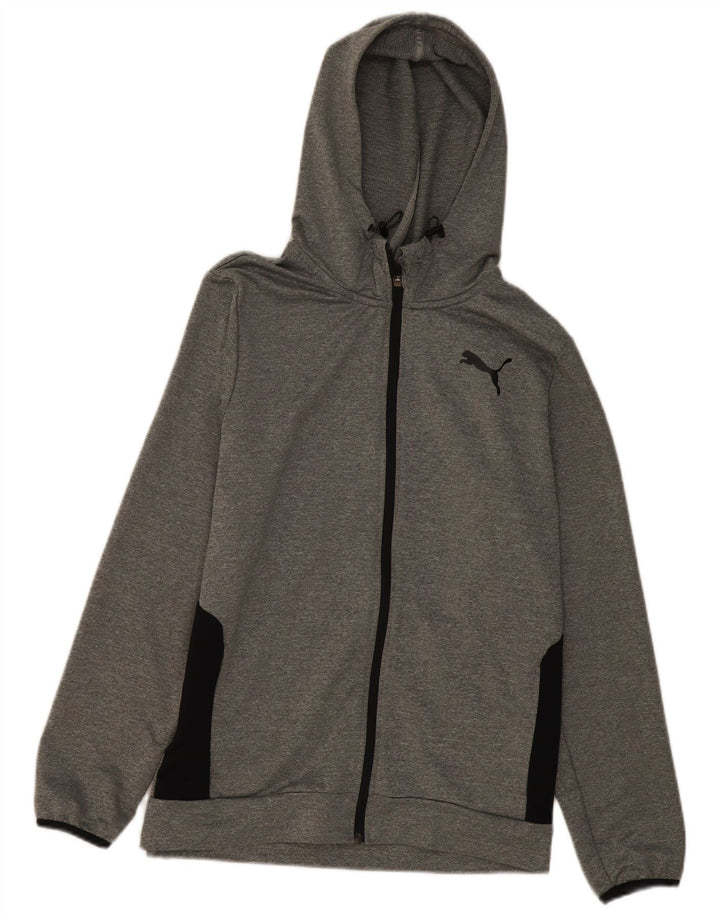 Suéter PUMA masculino com capuz e zíper cinza médio colorblock poliéster