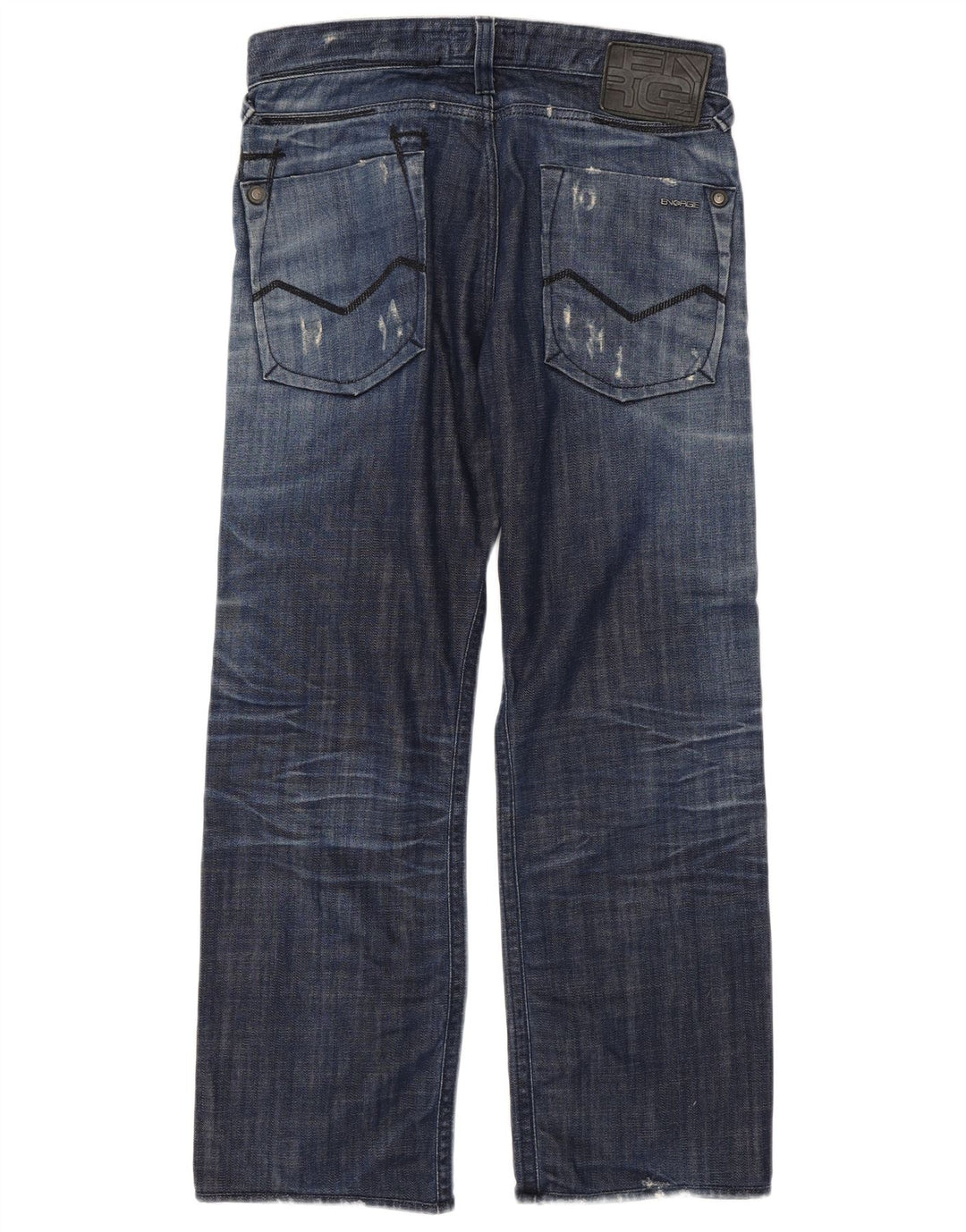 Energie Calça jeans reta masculina desgastada W34 L29 algodão azul