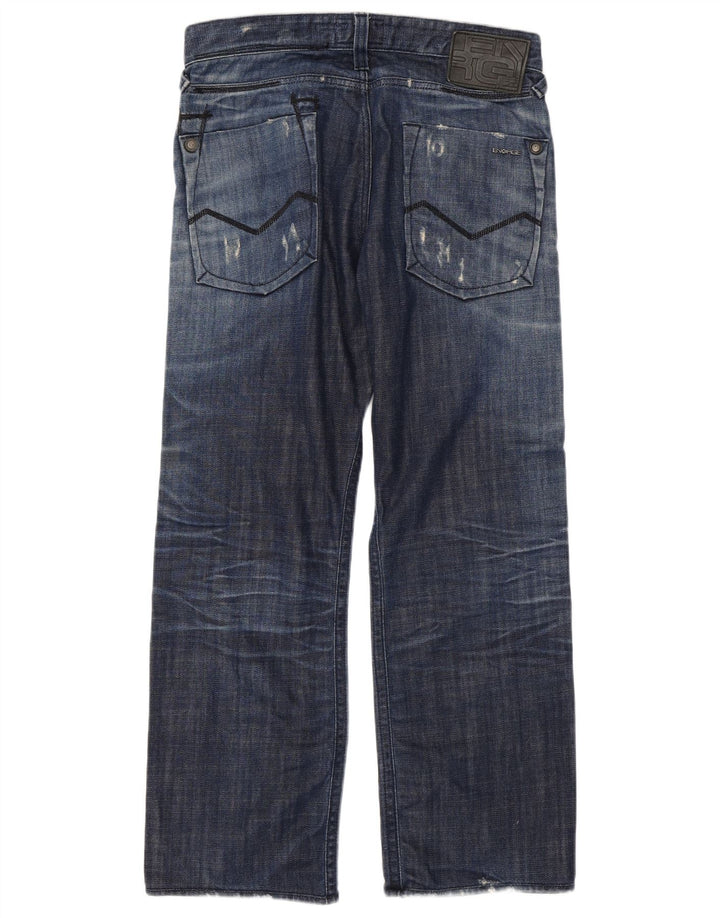 Energie Calça jeans reta masculina desgastada W34 L29 algodão azul