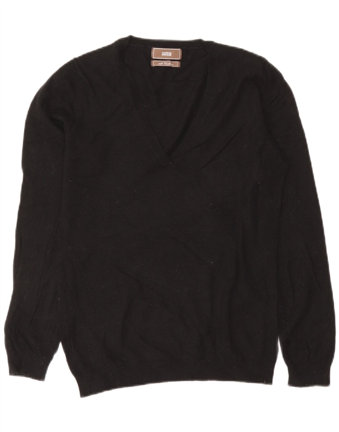 Suéter feminino Marks & Spencer com decote em V Reino Unido 12 viscose preta média