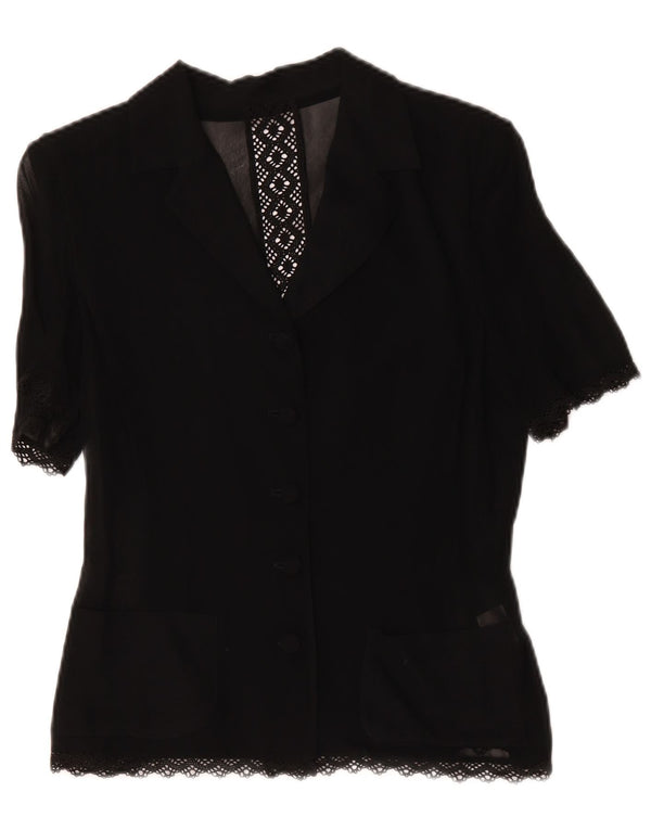 Blusa feminina vintage manga curta IT 42 médio preto geométrico