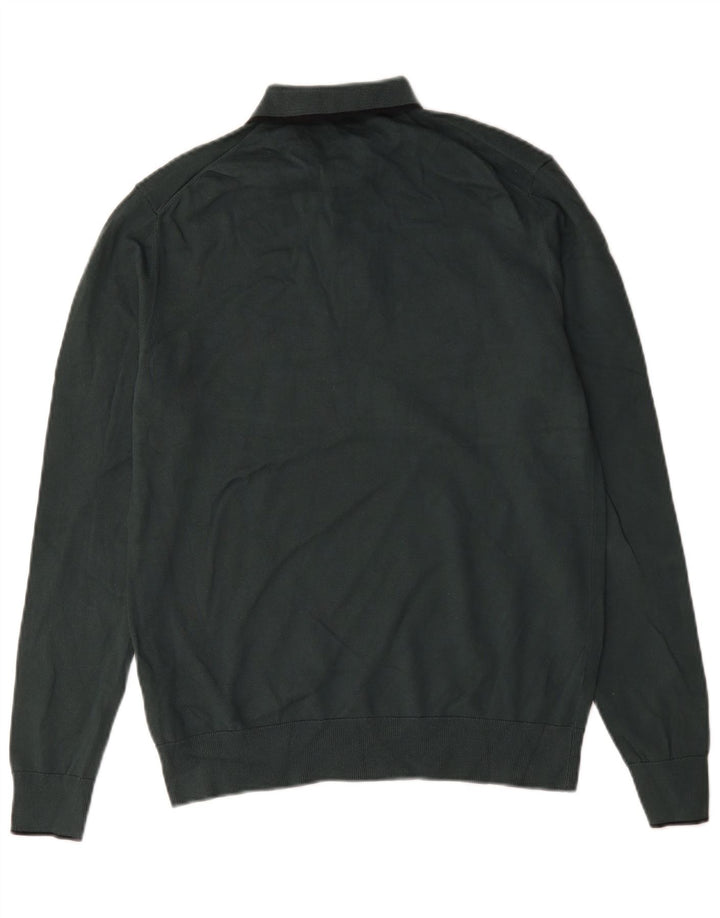 Suéter masculino Marks & Spencer com gola polo e algodão verde médio