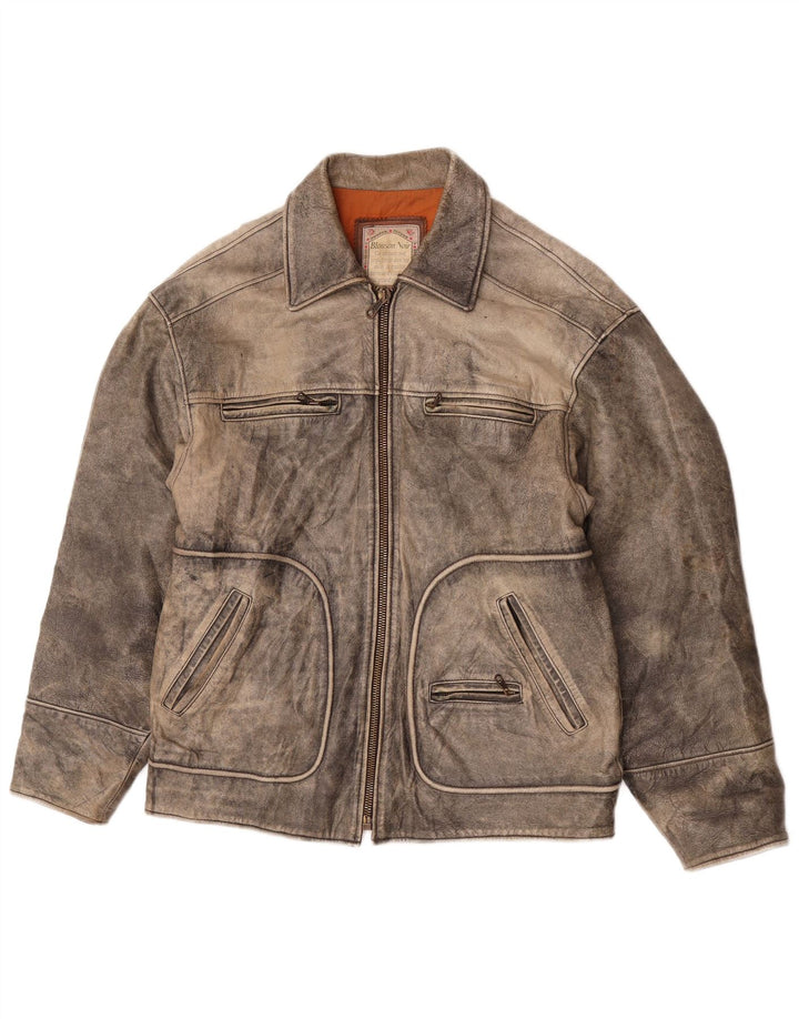 Jaqueta de couro masculina vintage UK 40 couro cinza grande