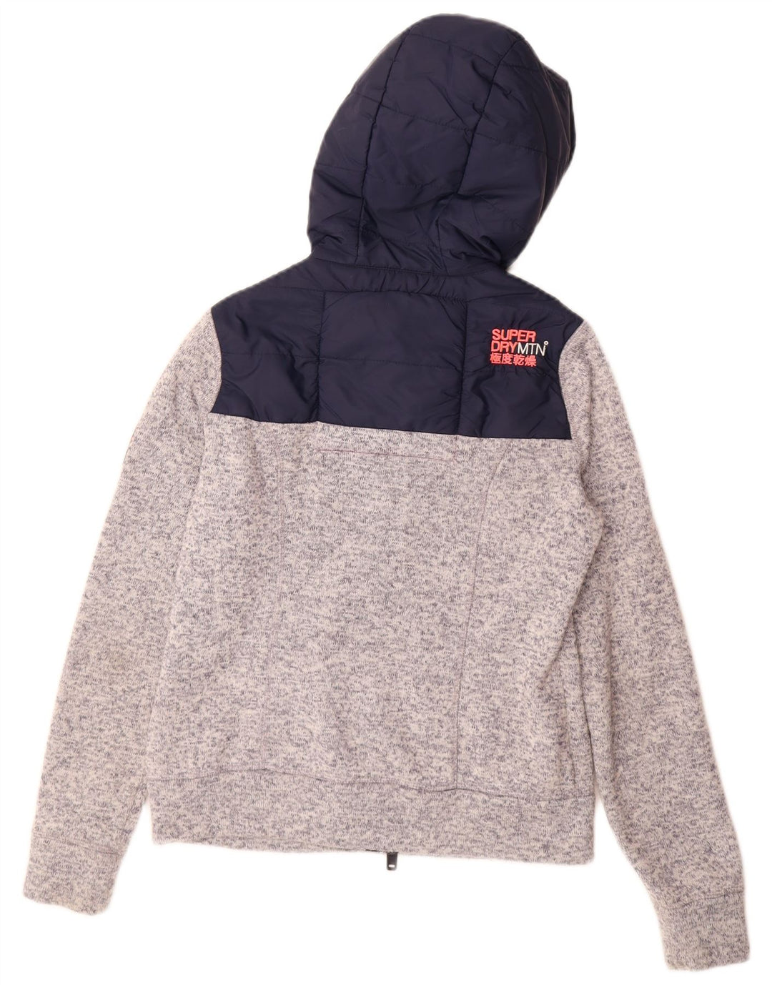 Suéter feminino Superdry com capuz e zíper UK 14 poliéster colorblock cinza médio