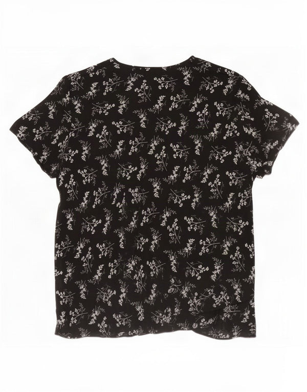 Blusa feminina St. Michael Marks & Spencer Reino Unido 16 grande preta floral