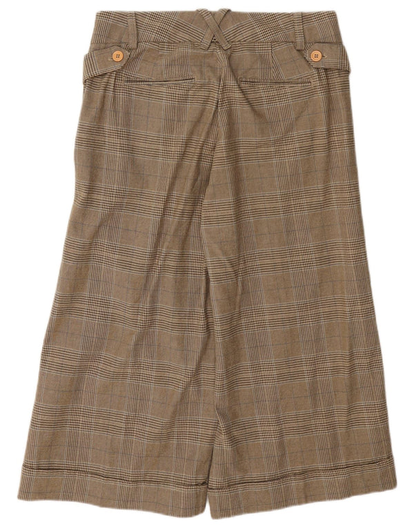 Calça capri feminina Lee de perna larga EUA 7/8 médio W30 L20 algodão xadrez marrom