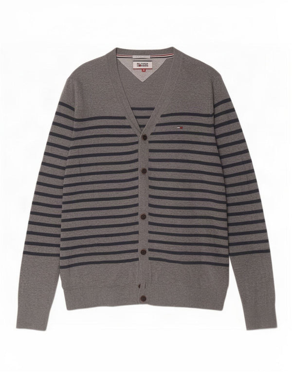 Suéter cardigã masculino Tommy Hilfiger algodão listrado cinza médio