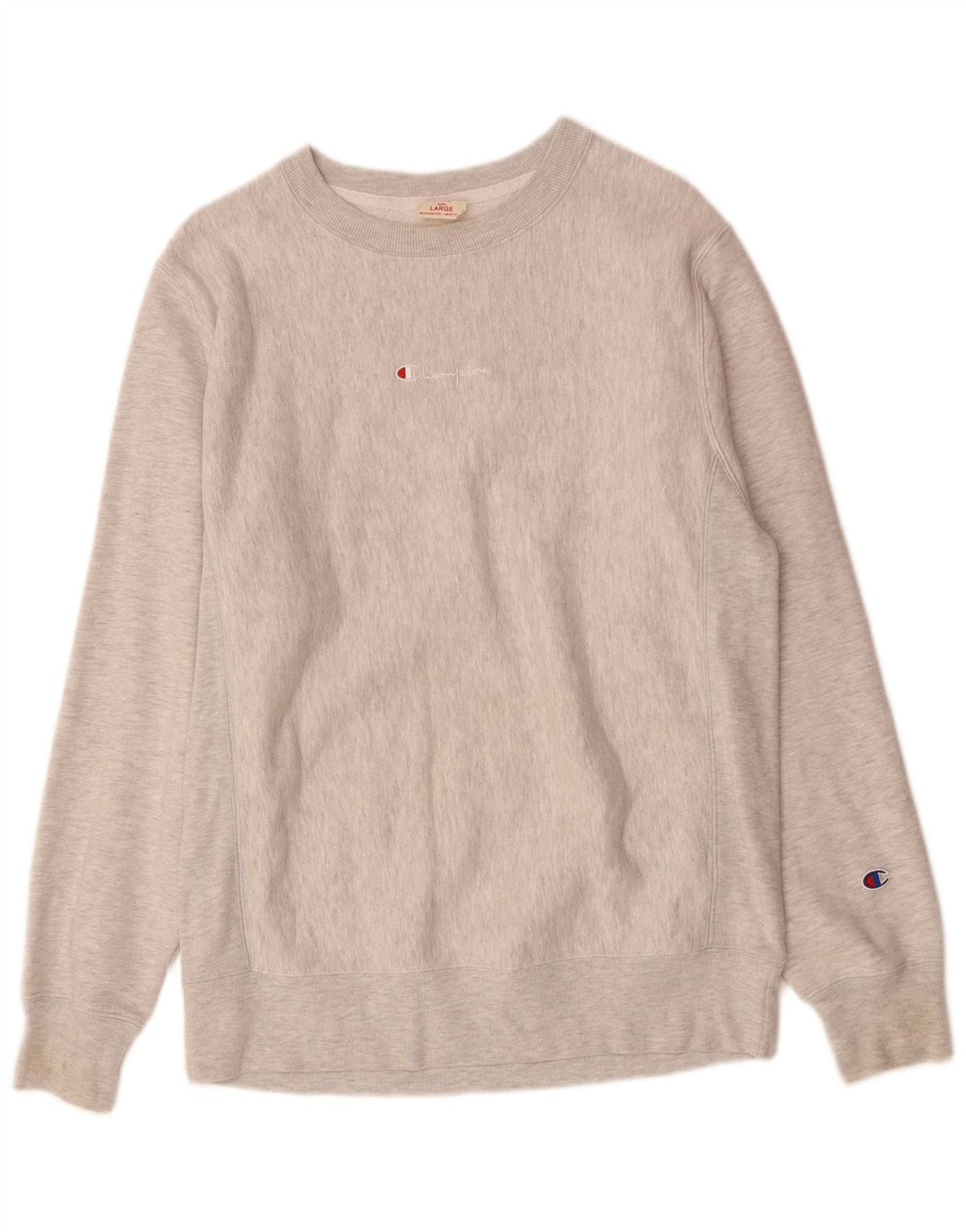CHAMPION Suéter masculino moletom grande algodão manchado cinza