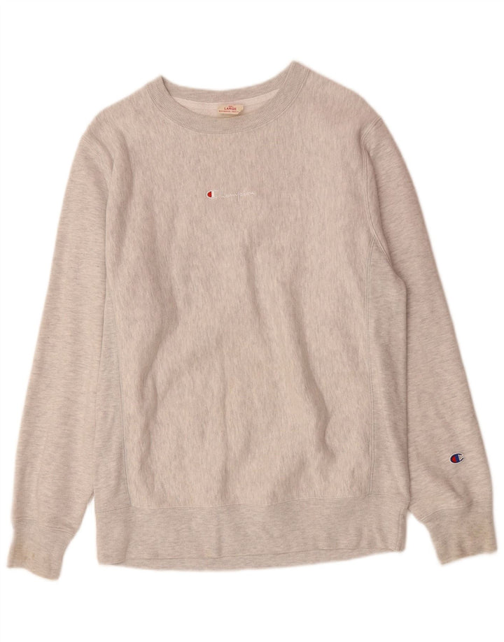 CHAMPION Suéter masculino moletom grande algodão manchado cinza
