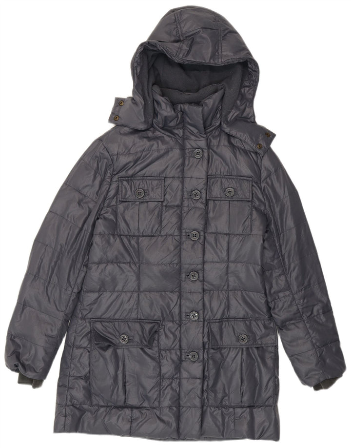 Casaco acolchoado com capuz feminino Armani Jeans EU 38 cinza médio