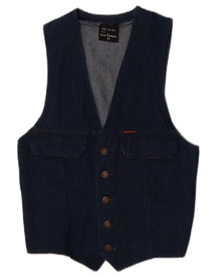 Colete jeans masculino vintage algodão azul médio