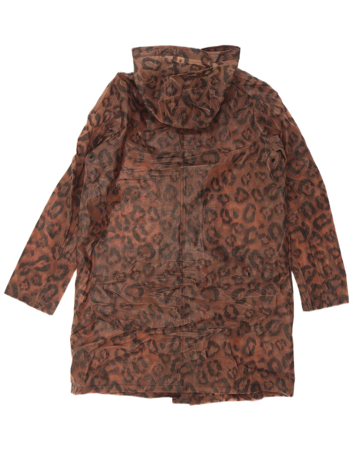 Capa de chuva feminina com capuz Marks & Spencer Reino Unido 12 marrom médio com estampa animal