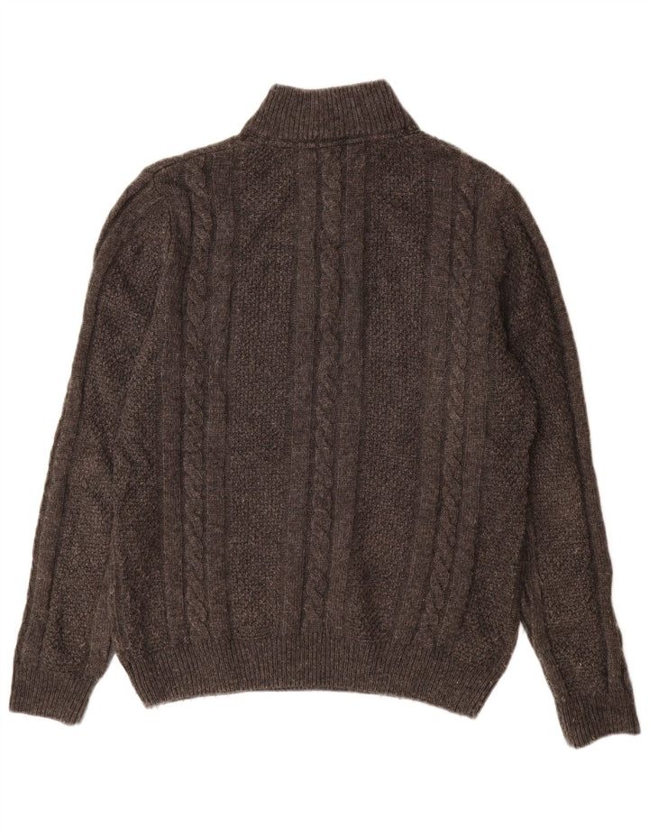 Suéter masculino Crew Clothing com zíper e gola grande de lã cinza