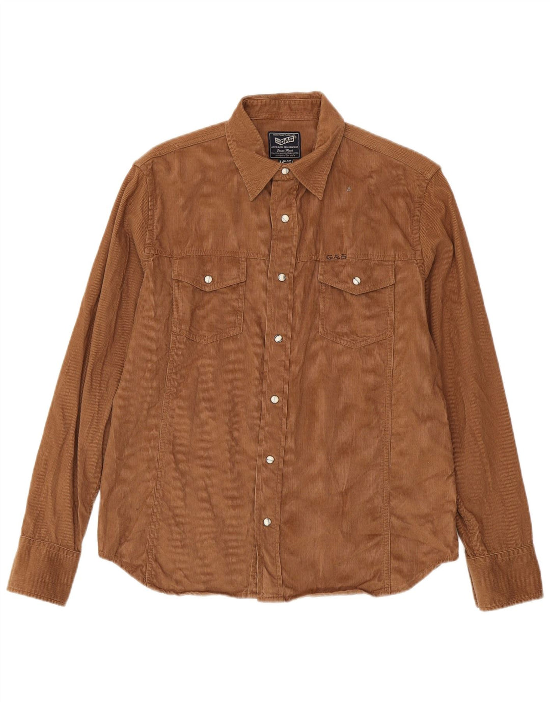 Camisa masculina de veludo cotelê Gas, algodão marrom médio