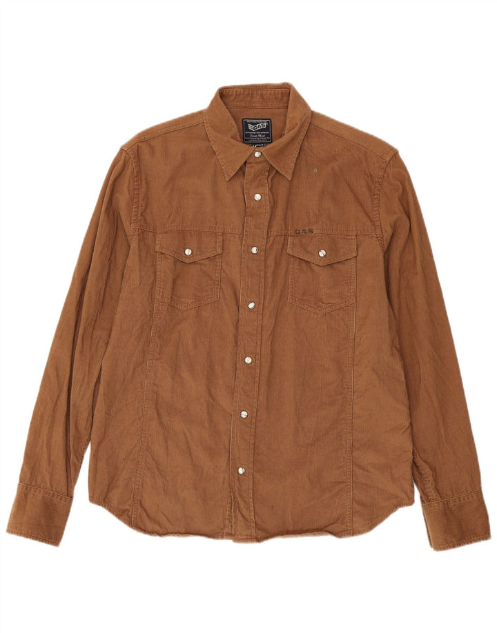 Camisa masculina de veludo cotelê Gas, algodão marrom médio