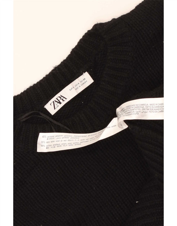 Suéter feminino Zara com gola redonda grande, Reino Unido 10, pequeno, preto, poliéster