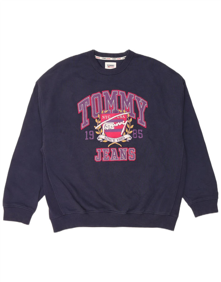 Tommy Hilfiger moletom masculino gráfico relaxado ajuste jumper médio azul marinho