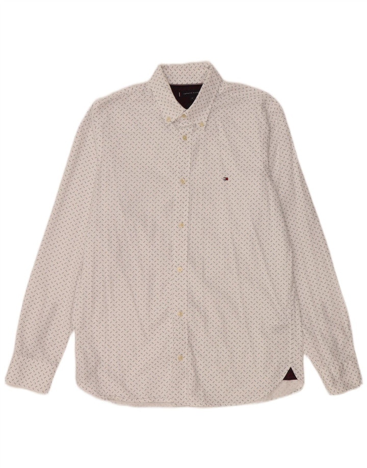 Camisa masculina Tommy Hilfiger Slim Fit médio algodão manchado branco