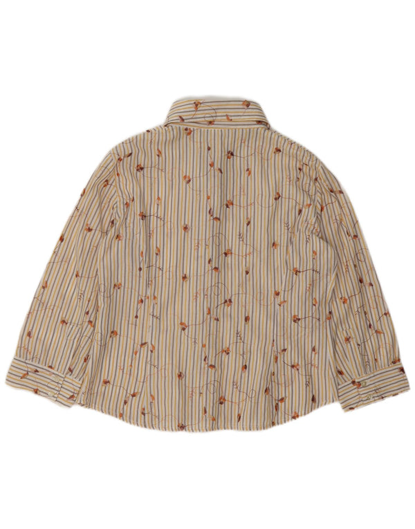 Camisa feminina vintage de manga 3/4 Reino Unido 16 grande poliéster listrado bege