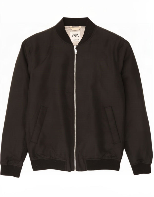 Jaqueta bomber masculina Zara UK 38 poliéster preto médio