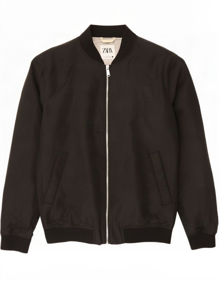 Jaqueta bomber masculina Zara UK 38 poliéster preto médio
