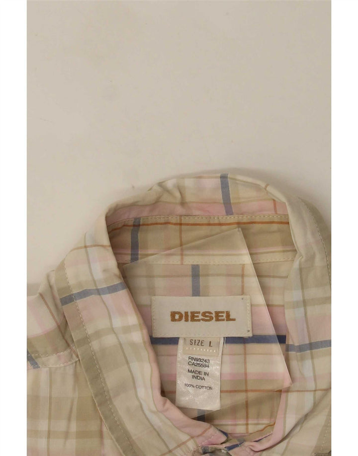 Camisa masculina diesel de manga curta grande algodão xadrez bege