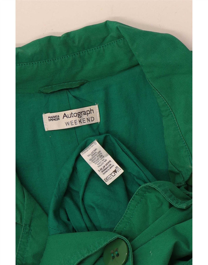 Casaco trench curto feminino Marks & Spencer Reino Unido 12 algodão verde médio